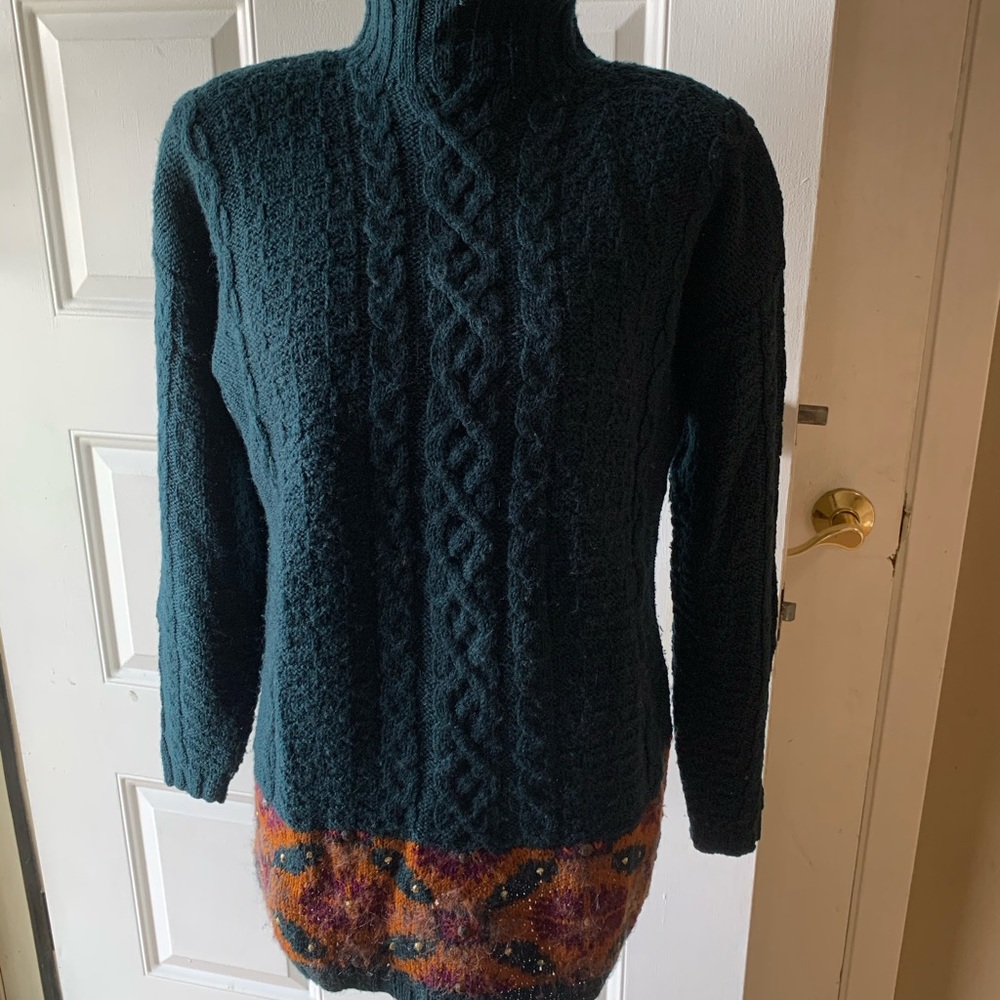 Evan Picone Sweater Teal Floral Medium